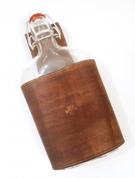 Large Leather Flask Holder - Glass Swing Top Flask Included picture