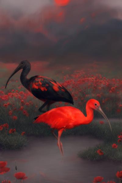 Scarlet Ibis & Poppies