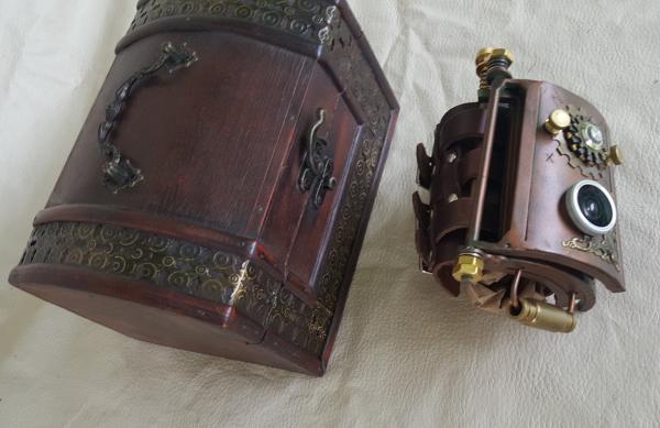 Steampunk Vortex Manipulator With Wooden Steampunk Box picture