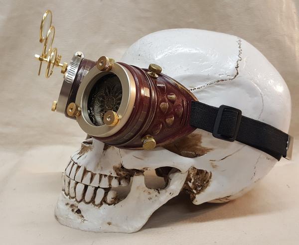 Steampunk Burgundy Engineer Goggles With Magnifying Jewelers Loupes picture