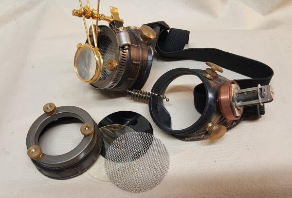Steampunk Engineer Goggles With Triple Golden Magnifying Loupes picture