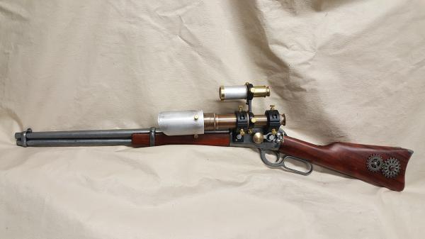 1892 Steampunk Winchester Lever Action Carbine Rifle Non Firing Replica W/Double Scope picture