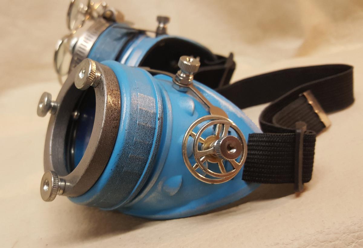 Blue Steampunk Engineer Goggles With Triple Silver Magnifying Loupes ...