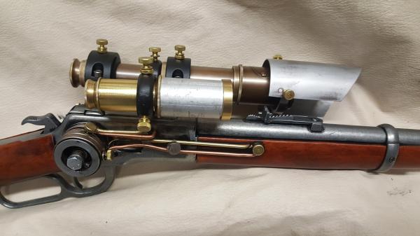 1892 Steampunk Winchester Lever Action Carbine Rifle Non Firing Replica W/Double Scope picture