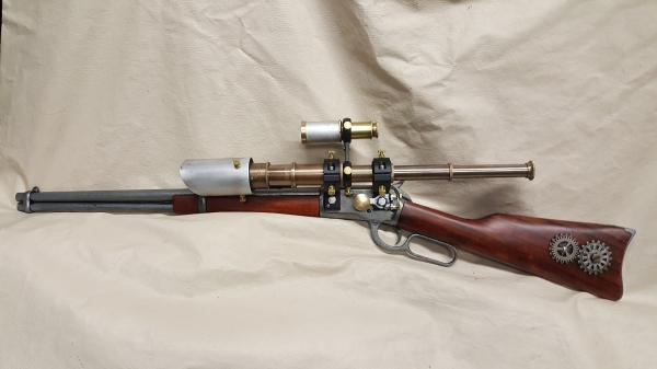 1892 Steampunk Winchester Lever Action Carbine Rifle Non Firing Replica W/Double Scope picture