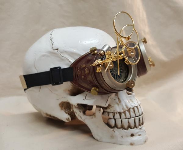 Steampunk Burgundy Engineer Goggles With Magnifying Jewelers Loupes picture