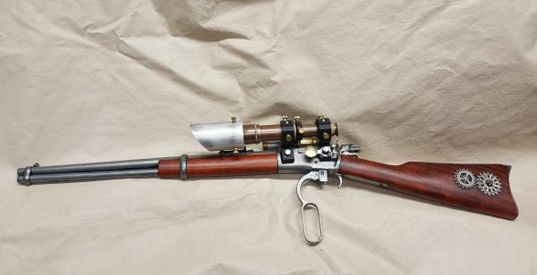 1892 Steampunk Winchester Lever Action Carbine Rifle Non Firing Replica W/Double Scope picture