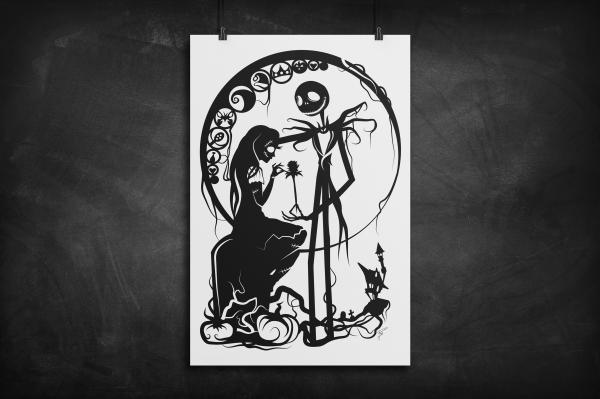 Jack & Sally - Nightmare Before Christmas silhouette art print