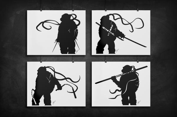 Teenage Mutant Ninja Turtles - Leo, Raph, Mikey, Donnie silhouette art print