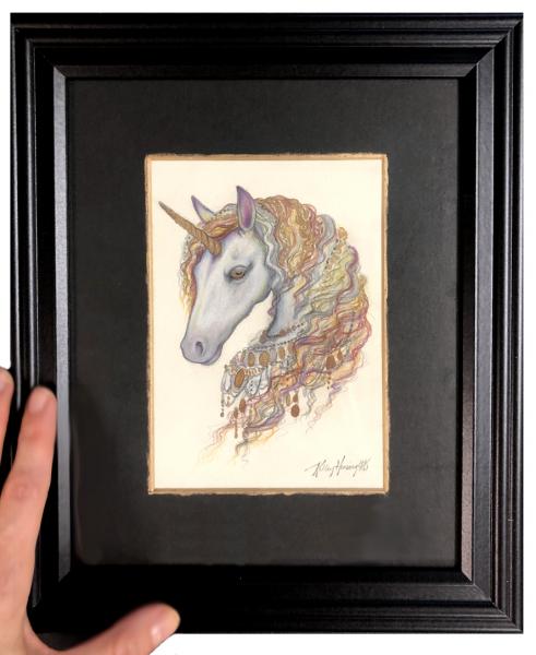 “Unicorn Adorned", original color pencils, 4.5 x 6.5 picture