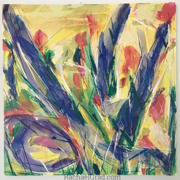 Abstract Flowers in Purple, Yellow, Green and Pink Painting picture