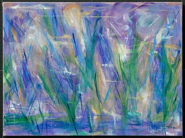 Abstract Flowers and Grass in Purple, Green, Blue and White Painting picture