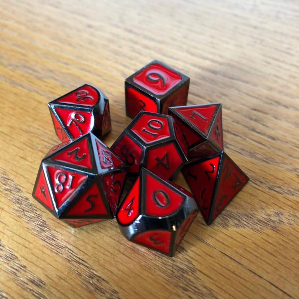 Red with Black Lettering Metal Dice Set picture