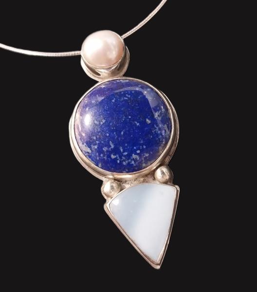 Lapis, Blue Opal, & Pearl Pendant