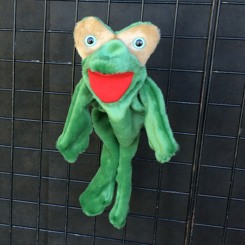 green frog cartoon puppet