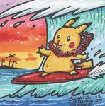 Pikachu surfing in Hawaii