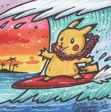 Pikachu surfing in Hawaii picture