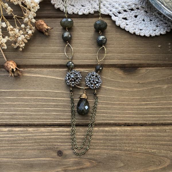Riveted Steel Cut Victorian Button Drape Necklace picture