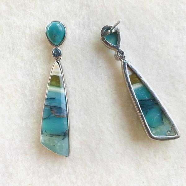 Turquoise, faceted Aquamarine and Opalized Palm earrings picture