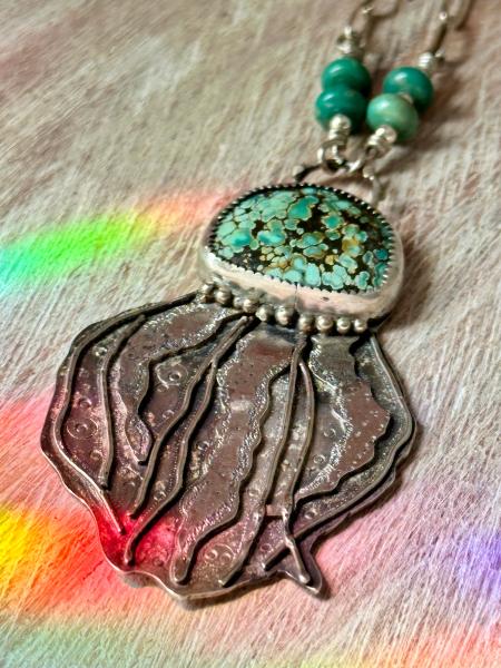 Treasure Mountain turquoise jellyfish pendant, great gift for her birthday, turquoise jellyfish necklace, silver jellyfish necklace picture