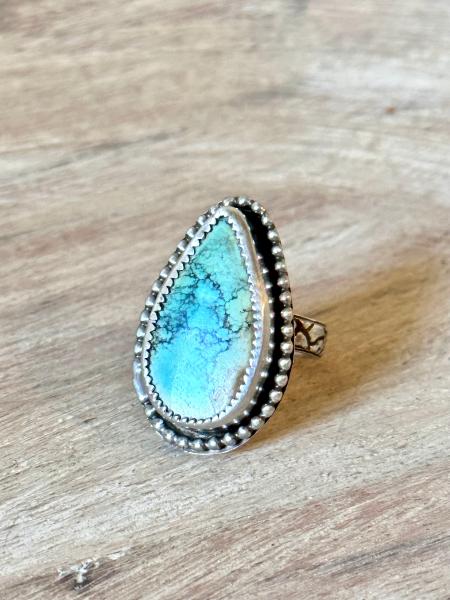 Turquoise ring Teardrop shape hubei turquoise ring textured band, Turquoise ring sterling silver, Turquoise ring for women, hubei ring picture