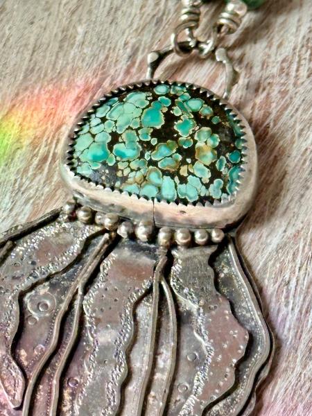 Treasure Mountain turquoise jellyfish pendant, great gift for her birthday, turquoise jellyfish necklace, silver jellyfish necklace picture