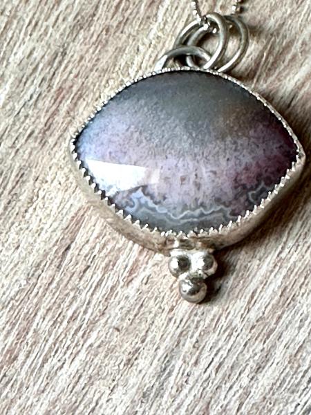 Flower of peach agate pendant, eye shaped stone pendant, gray and pink pendant, delicate agate pendan. picture