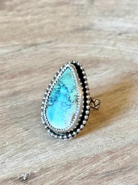 Turquoise ring Teardrop shape hubei turquoise ring textured band, Turquoise ring sterling silver, Turquoise ring for women, hubei ring picture