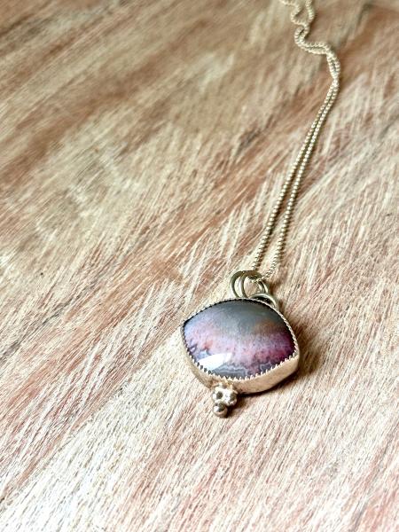 Flower of peach agate pendant, eye shaped stone pendant, gray and pink pendant, delicate agate pendan. picture