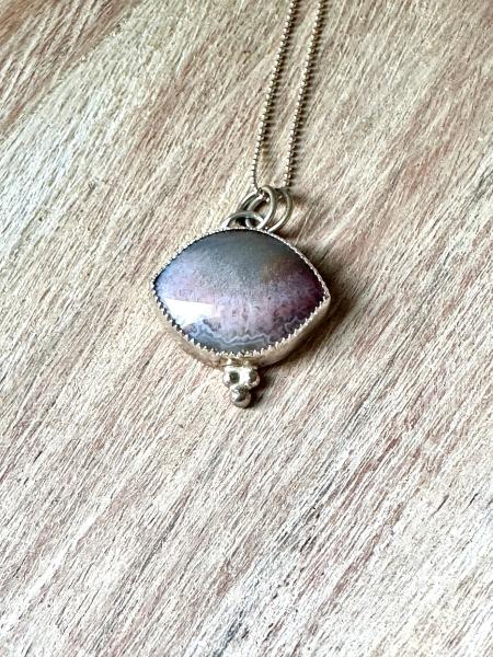 Flower of peach agate pendant, eye shaped stone pendant, gray and pink pendant, delicate agate pendan. picture