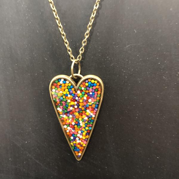 Rainbow Sprinkle Heart Vintage Bronze