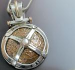 Silver X over Copper dome with Pearl Pendant