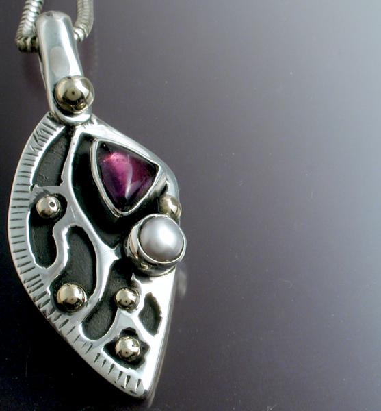 Triangular amethyst silver & gold Pendant