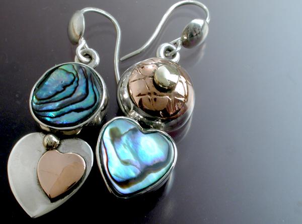 Asymmetrical Abalone Heart Earrings