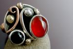 Mixed Metal Table Ring with Carnelian & Black Onyx