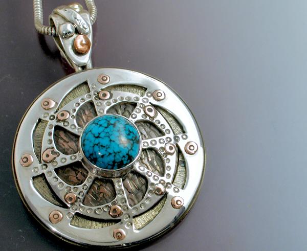 Spinning Mixed Metal Turquoise Mandala Pendant