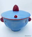 Periwinkle Blue Button Ceramic Casserole with lid