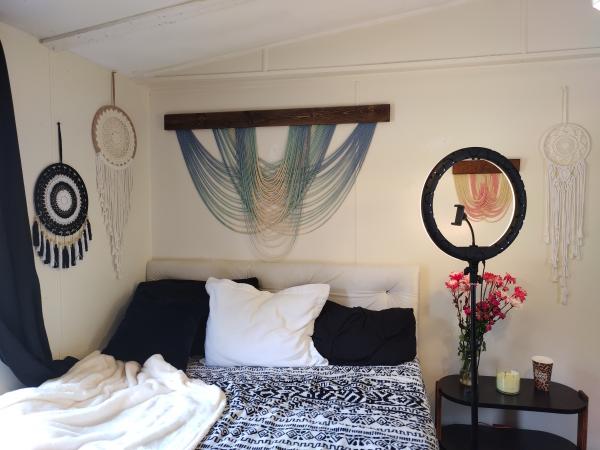 Custom cotton macrame fiber art wall tapestry, dip dyed picture