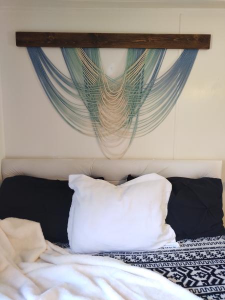 Custom cotton macrame fiber art wall tapestry, dip dyed picture