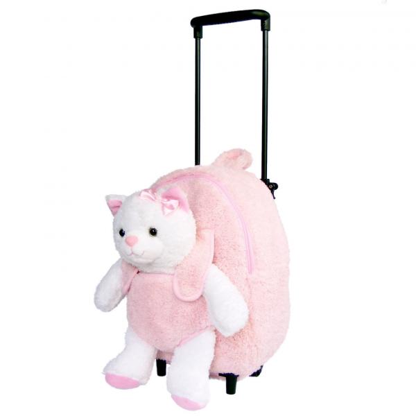 Roller Bag Kids Rolling Backpack Luggage with Removable Plush Stuffed Animal Kitty Cat picture