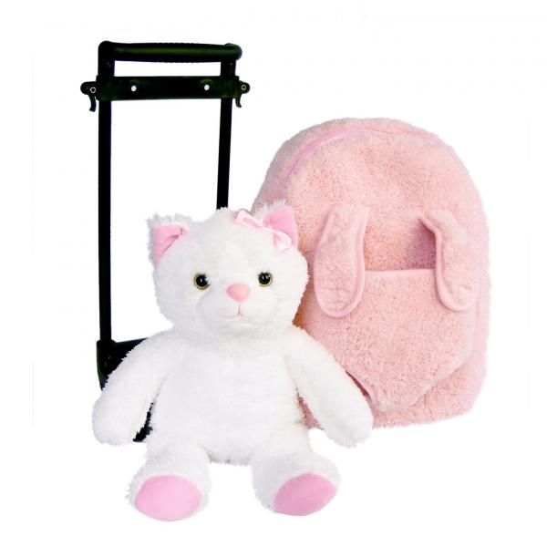 Roller Bag Kids Rolling Backpack Luggage with Removable Plush Stuffed Animal Kitty Cat picture