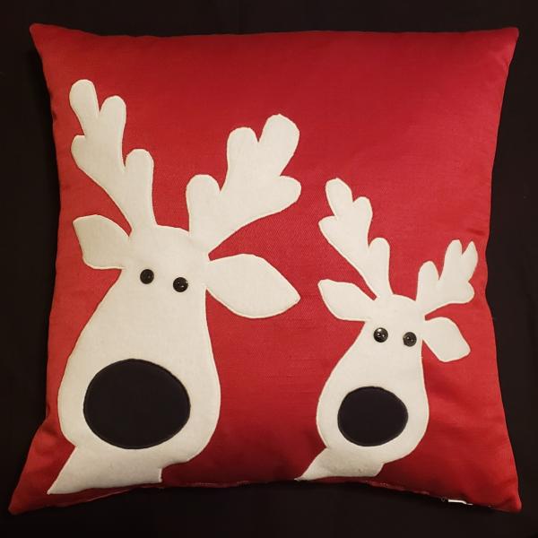 Appliqued Decorative Reindeer Christmas Pillow - 18" x 18" Pillow Insert Included