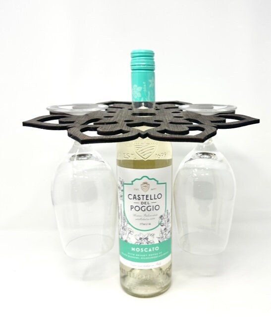 Wood Wine Caddy for Bottle and Glasses 2 Wine Glass Holder Wine Bottle Display Holder Wine Lovers Gift Wine Gift 4 Wine Glass Holder Caddy picture