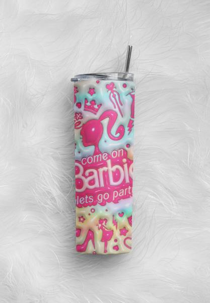 Barbie Tumbler 20 Ounce with Barbie Lets Go Party Drink Holder Come on Barbie Movie Tumbler Insulated Barbie Movie Travel Tumbler Skinny