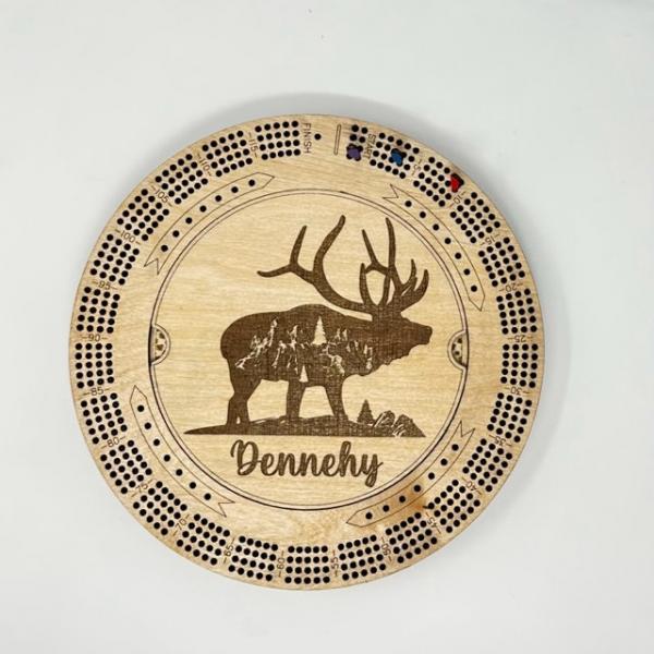 Custom Cribbage Board, Moose Cribbage Board, Mountains Hunting Cribbage Board, Montana Cribbage Board, Wisconsin Cribbage Board, with Pegs picture