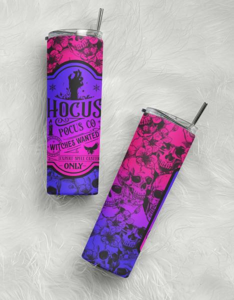 Hocus Pocus 20 Ounce Skinny Tumbler, Insulated Hocus Pocus Movie Travel Tumbler, Tumbler with Metal Straw