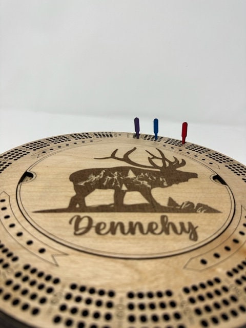 Custom Cribbage Board, Moose Cribbage Board, Mountains Hunting Cribbage Board, Montana Cribbage Board, Wisconsin Cribbage Board, with Pegs picture