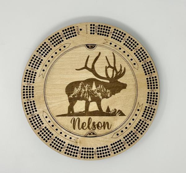 Custom Cribbage Board, Moose Cribbage Board, Mountains Hunting Cribbage Board, Montana Cribbage Board, Wisconsin Cribbage Board, with Pegs