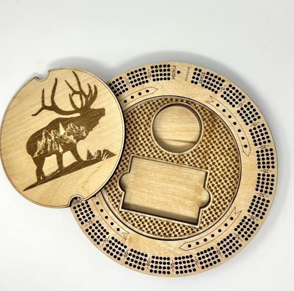 Custom Cribbage Board, Moose Cribbage Board, Mountains Hunting Cribbage Board, Montana Cribbage Board, Wisconsin Cribbage Board, with Pegs picture