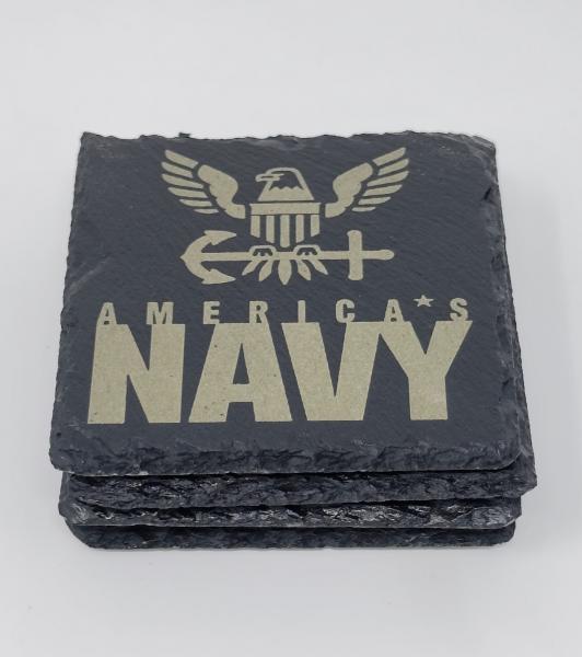 Military Slate Coaster Set; Marines, Navy, Air Force, Army, Custom picture